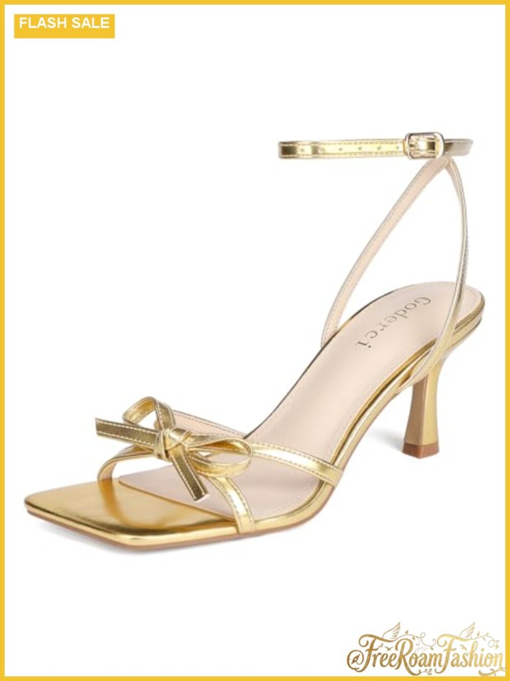 Kitten Heels Strappy Square Toe Bow Heeled Sandals for Women